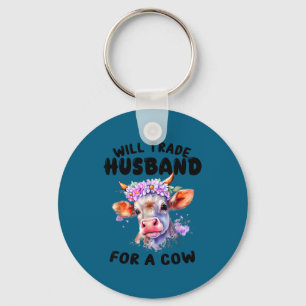 Will Trade Husband For Cow Illustration Keychain
