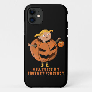 WILL TRADE MY BROTHER FOR CANDY funny halloween    iPhone 11 Case