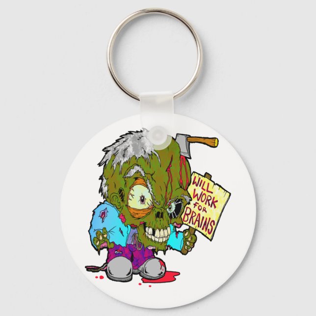Will Work for Brains Keychain (Front)