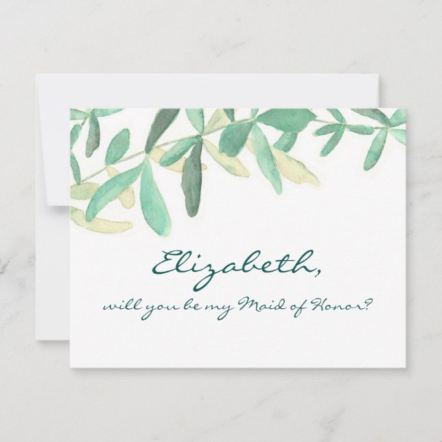 Will yo Be my Maid of Honour Modern Botanical Invitation (Front)