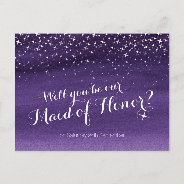 Will you be maid of honour starry sky wedding announcement postcard (Front)