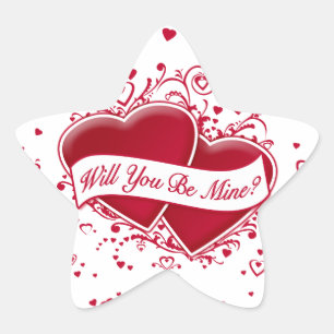 Will You Be Mine? Red Hearts Star Sticker