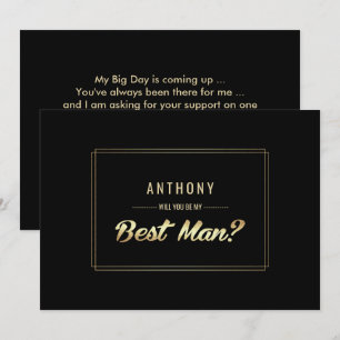 Will you be my Best Man? Black Gold Invitation