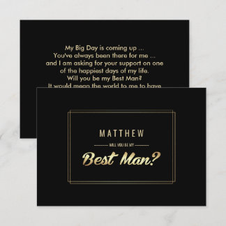 Will you be my Best Man? Black Gold Wedding Invitation