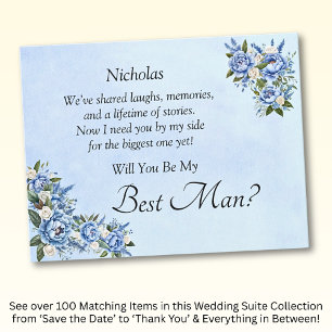 Will You Be My Best Man?  Blue Peony Card