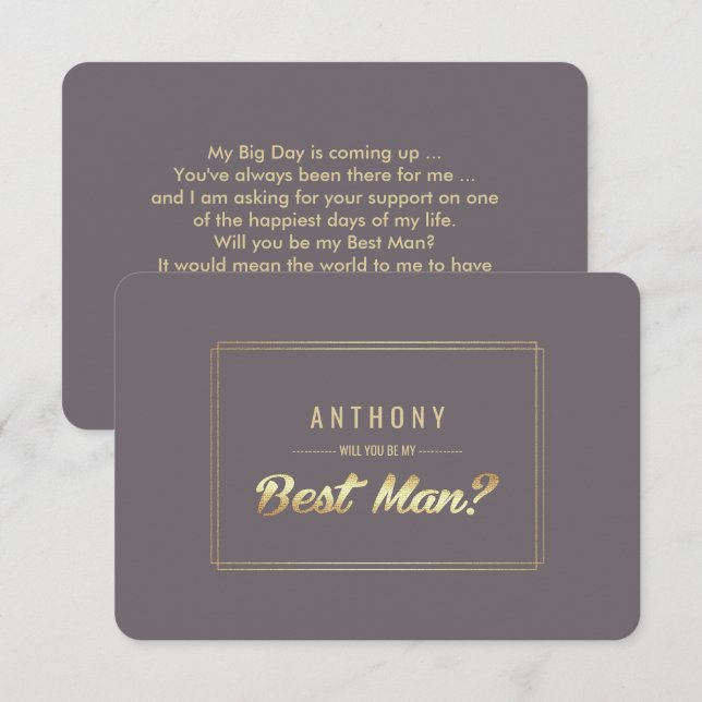 Will you be my Best Man? Dark Mocha Gold Wedding Invitation (Front/Back)