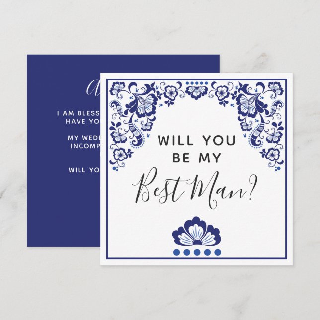 Will You Be My Best Man? Delfts Blauw Delft Blue Invitation (Front/Back)