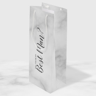 Will You Be My Best Man? Elegant Marble Script Wine Gift Bag