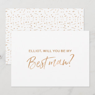 "Will you be my best man" Gold Rose Hand lettered Invitation