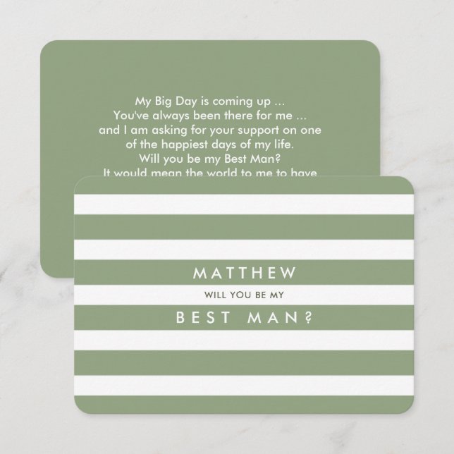 Will you be my Best Man? Green Stripe Pattern  Invitation (Front/Back)