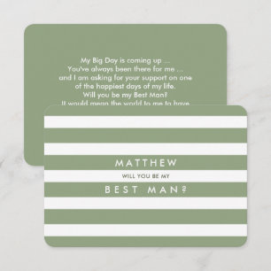 Will you be my Best Man? Green Stripe Pattern Invitation