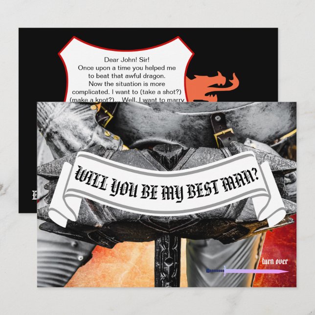 Will you be my best man knight customizable invitation (Front/Back)