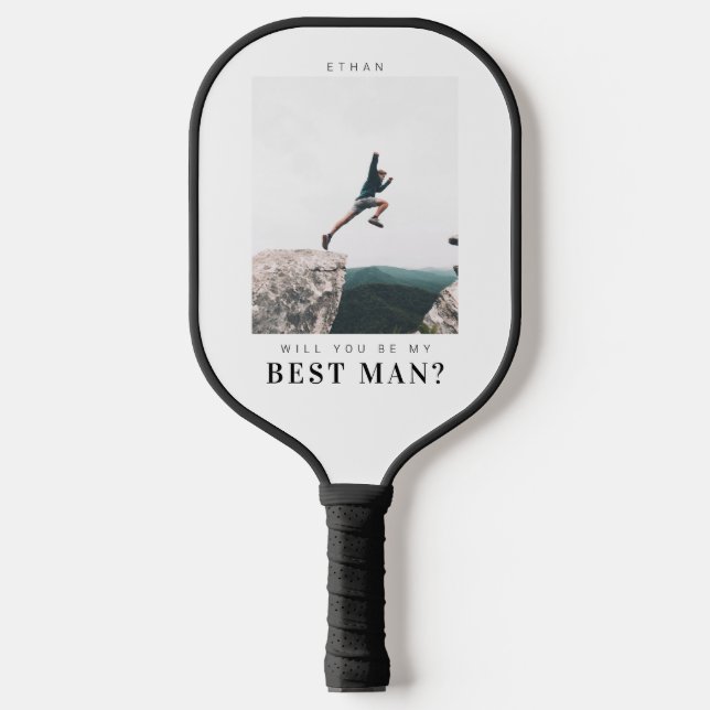 Will you be my Best Man Minimalist Photo Modern  Pickleball Paddle (Front)