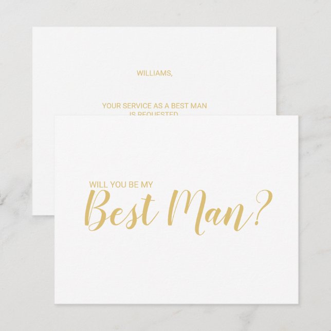 Will You Be My Best Man? Modern Script Gold Invitation (Front/Back)