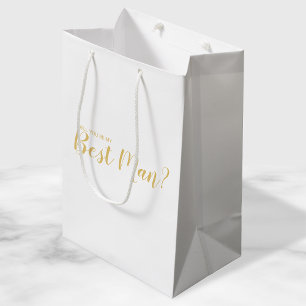 Will You Be My Best Man? Modern Script Gold Medium Gift Bag