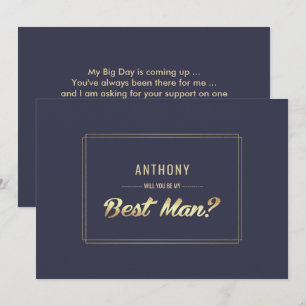 Will you be my Best Man? Navy Blue Gold Wedding Invitation