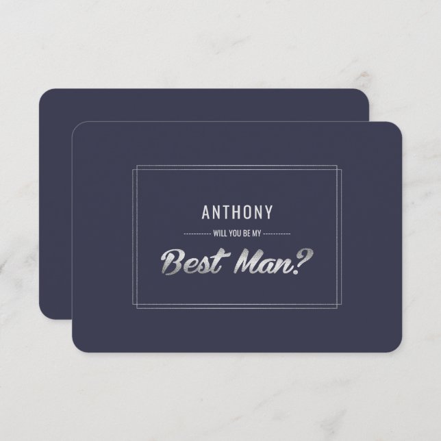 Will you be my Best Man? Navy Blue Silver Wedding Invitation (Front/Back)