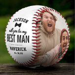 Will You Be My Best Man Photo Baseball<br><div class="desc">Custom wedding proposal baseball featuring the saying "will you be my best man",  who it's to,  your name,  a bow tie,  and your date. Plus 2 photos for you to change making this a unique gift for a special friend/relative.</div>
