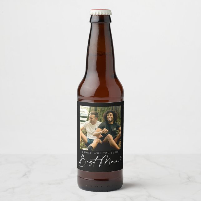 Will You Be My Best Man Proposal with Photo Beer Bottle Label (Front)