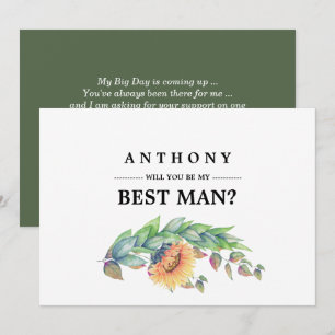Will you be my Best Man? Rustic Sunflowers Invitation
