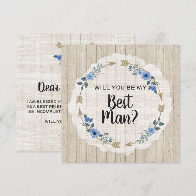 Will You Be My Best Man Rustic Wood Boho Arrows Invitation (Front/Back)