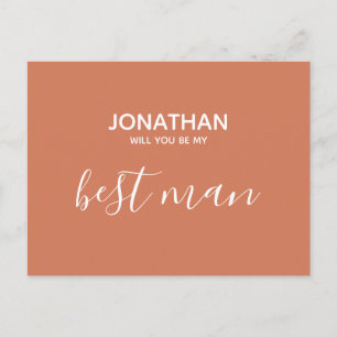 Will you be my best man simple terracotta invitation postcard