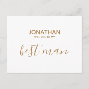 Will you be my best man simple white gold invitation postcard