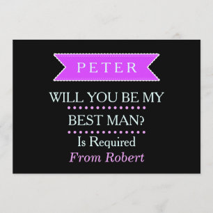WILL YOU BE MY BESTMAN Black Purple ribbon Invitation