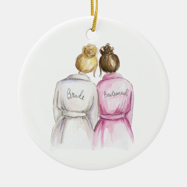 Will you be my BM? Bl Bun Bride Br Bun Maid Ceramic Ornament (Front)