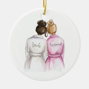 Will you be my BM? Dk Br Bun Bride Dk Bl Bun Maid Ceramic Ornament