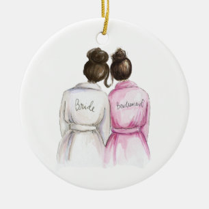 Will you be my BM? Dk Br Bun Bride Dk Br Bun Maid Ceramic Ornament