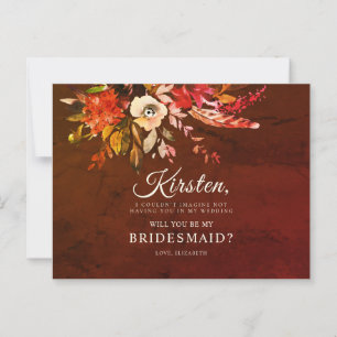 Will You Be My Bridesmaid Autumn Floral Bouquet Postcard