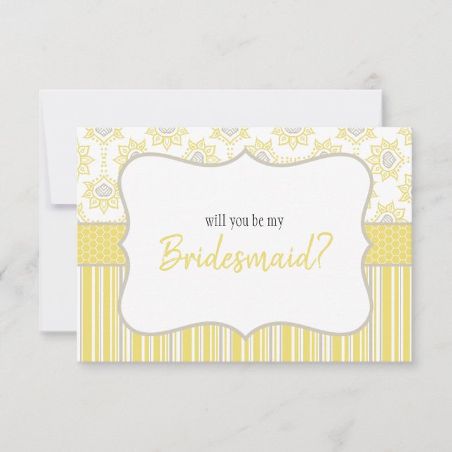 Will You Be My Bridesmaid Bee Yellow and Grey (Front)