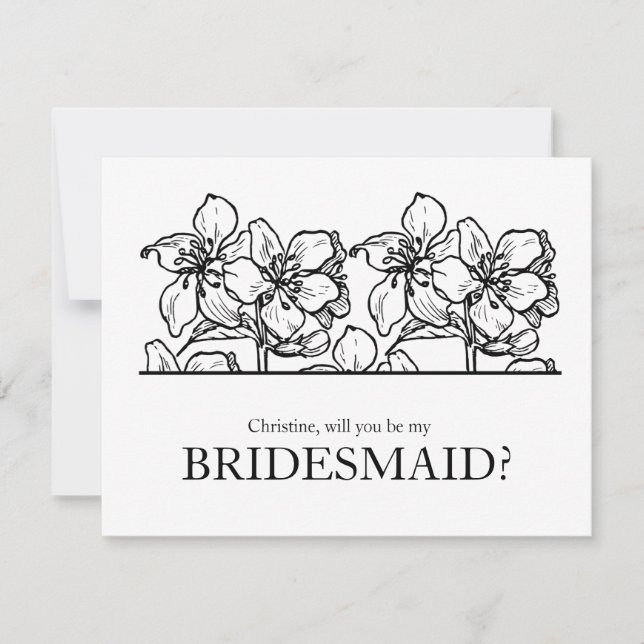 Will you Be my Bridesmaid Black and White Chic Invitation (Front)