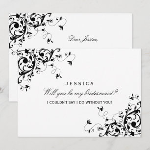 Will You Be My Bridesmaid? Black & White Swirl Invitation