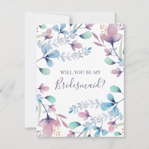 Will you be my bridesmaid. Blue and purple floral Invitation