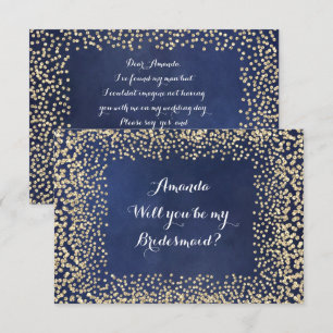 Will You Be My Bridesmaid Blue NavyGold Confetti Invitation
