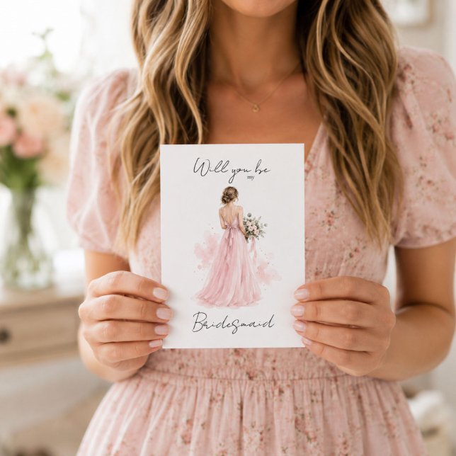 Will you be my Bridesmaid Blush Pink Proposal Card (Elegant "Will You Be My Bridesmaid" greeting card featuring a graceful blush pink watercolor. )