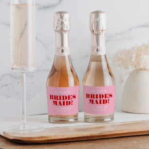 Will You Be My Bridesmaid Bold Pink & Red Sparkling Wine Label
