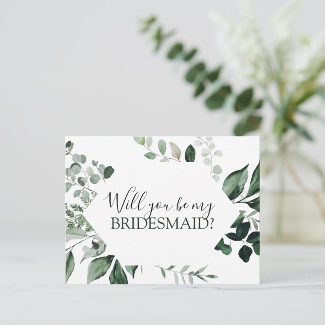 Will You be My Bridesmaid Botanical Greenery Annou Announcement Postcard (Standing Front)