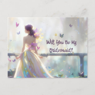 Will You Be My Bridesmaid Bride and Butterflies Postcard
