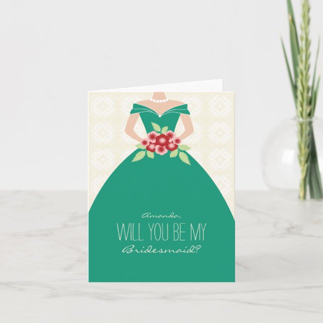 Will You Be My Bridesmaid Card (emerald green) (Front)