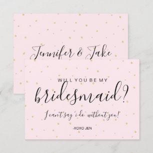 Will You Be My Bridesmaid Card - Gold Dots Pink