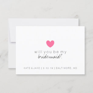Will You Be My Bridesmaid Card - Heart Hot Pink