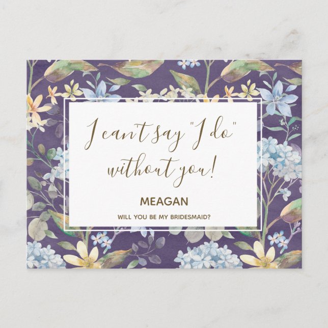 Will you be my bridesmaid card navy floral (Front)