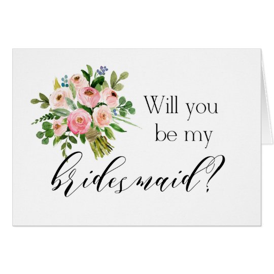 Will you be my bridesmaid card Pink floral bouquet
