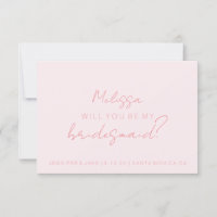 Will You Be My Bridesmaid Card - Script Pink