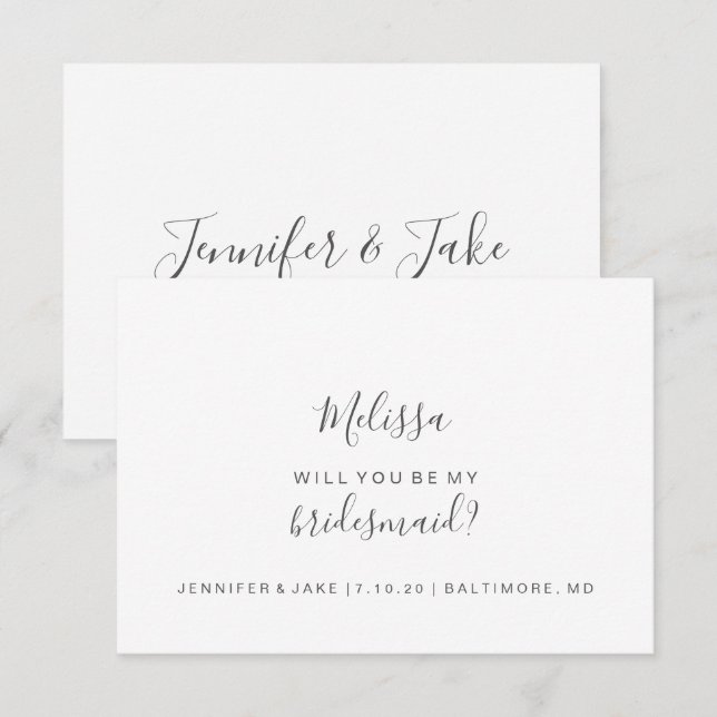 Will You Be My Bridesmaid Card - Simple Script (Front/Back)