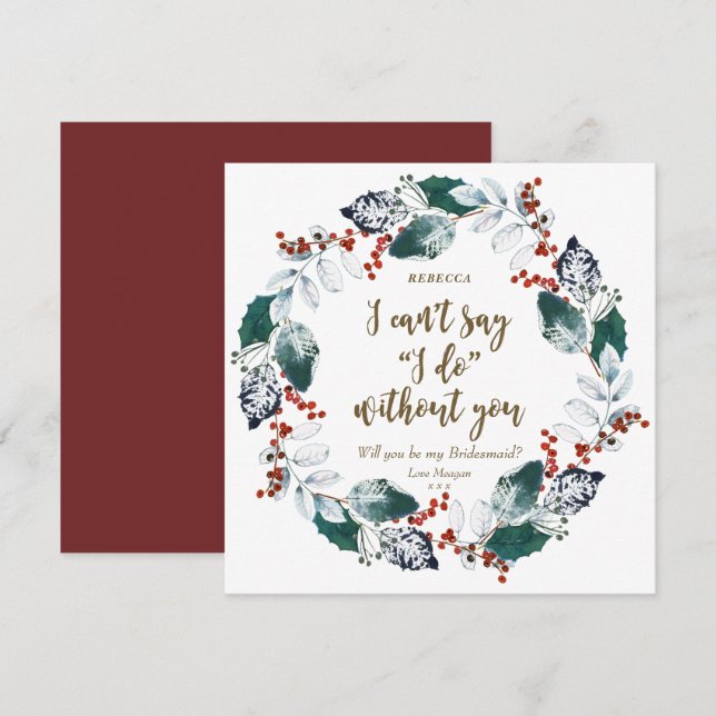 Will you be my bridesmaid card winter floral (Front/Back)