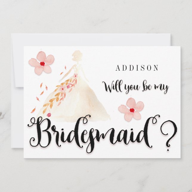 Will You Be My Bridesmaid Cards Floral Black (Front)